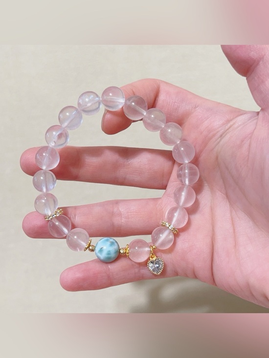 Jewelry - Handmade Natural Larimar & Star Rose Quartz Bracelet | 9.5mm
